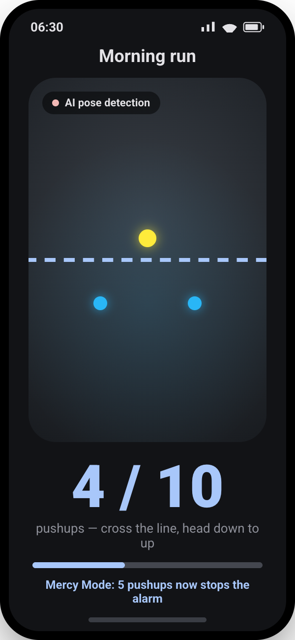 Rousr pushup mission counting reps with on-device pose detection